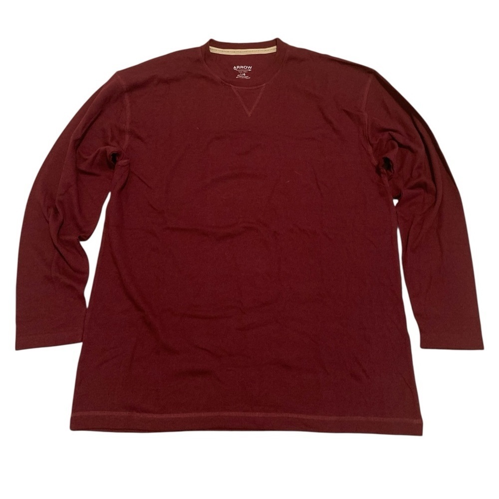 ARROW Men's Thermal Waffle Knit Shirt | Burgundy Red Crew Neck Long Sleeve | L/G